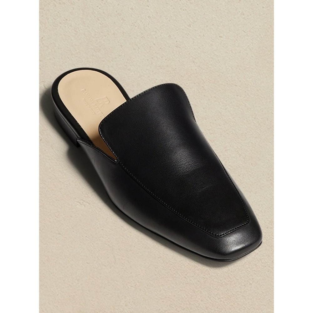 Banana Republic Square‎ Toe Mule Leather Slip On Flat Black Size 8